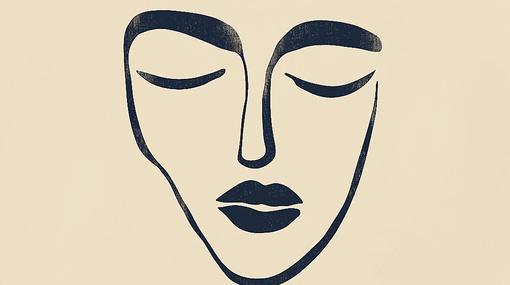 Abstract Face Line Art Wallpaper design file showing elegant black lines on beige background