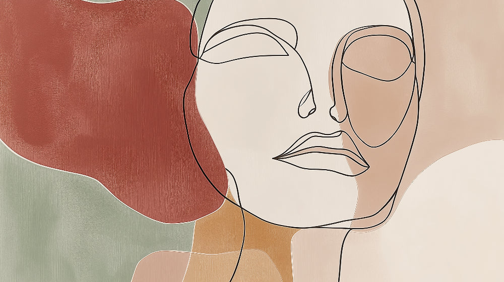 Abstract Face Line Art Wallpaper design file showing detailed continuous lines and earth tone color blocks