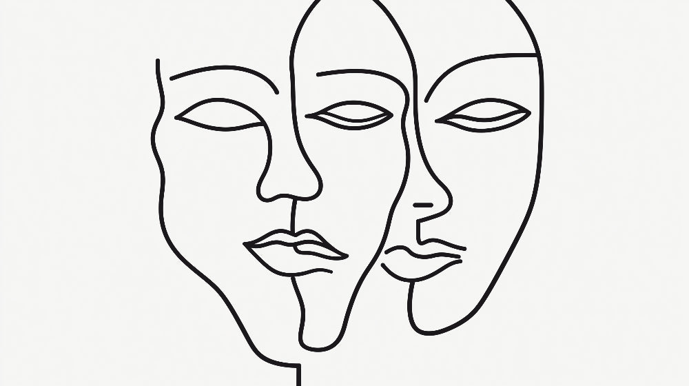 Abstract line art face pattern design file showing fluid black strokes on white background