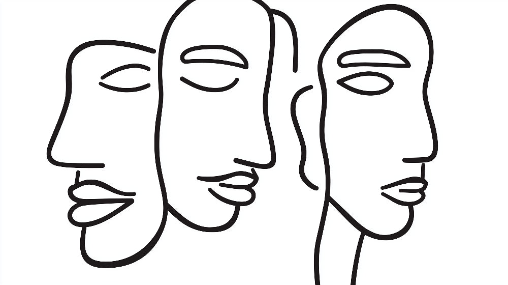Black and white continuous line art face design pattern, showing the refined wallpaper design file