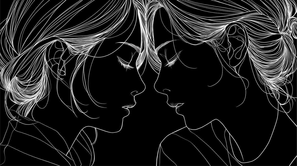 Black and white abstract line art wallpaper design file showing intricate face pattern details