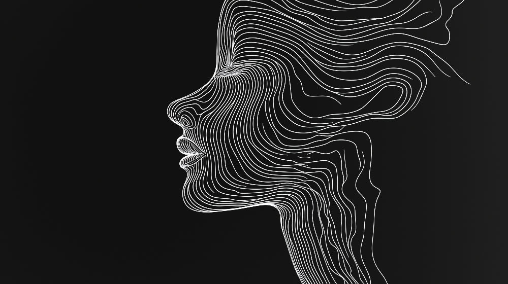 Black and white abstract profile line art wallpaper design file showing intricate flowing pattern