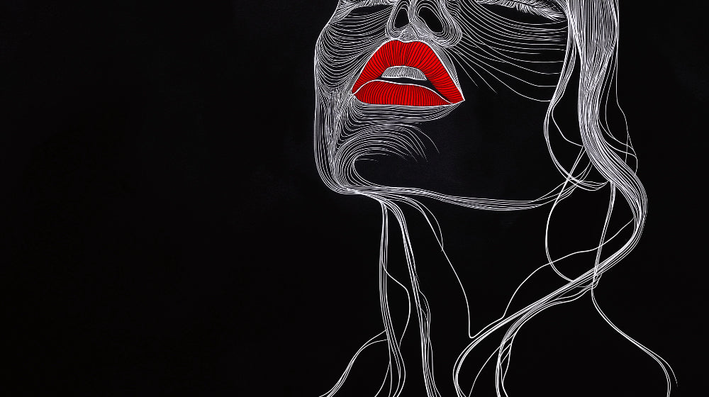 Line Art Portrait design file showing elegant black lines and red accent on white background