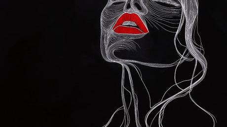 Line Art Portrait design file showing elegant black lines and red accent on white background