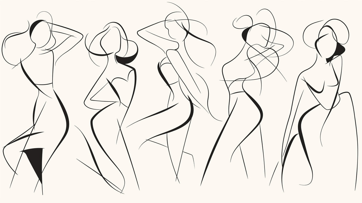 Black and white abstract figures line art design file showing elegant flowing patterns