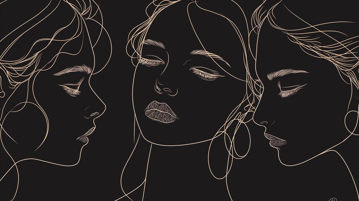 Gold line art face design file showing intricate pattern detail on black background