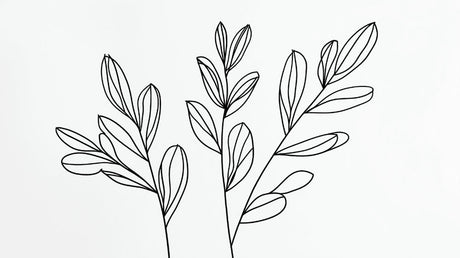 Black and white botanical line art design file showing delicate hand-drawn leaf pattern