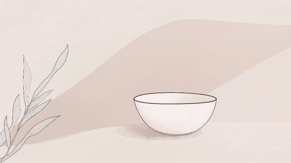 Line art bowl and branch design file showing elegant black strokes on beige background