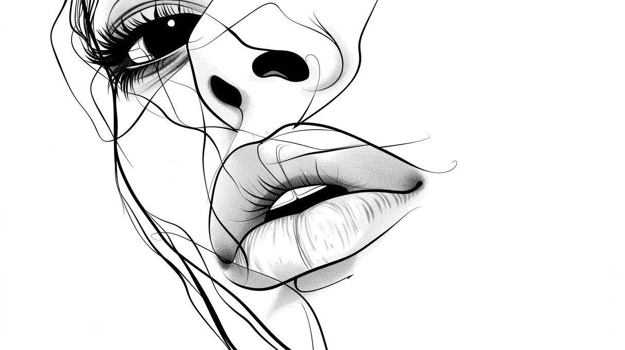 Minimalist Face Line Art design file showing detailed black strokes on white background