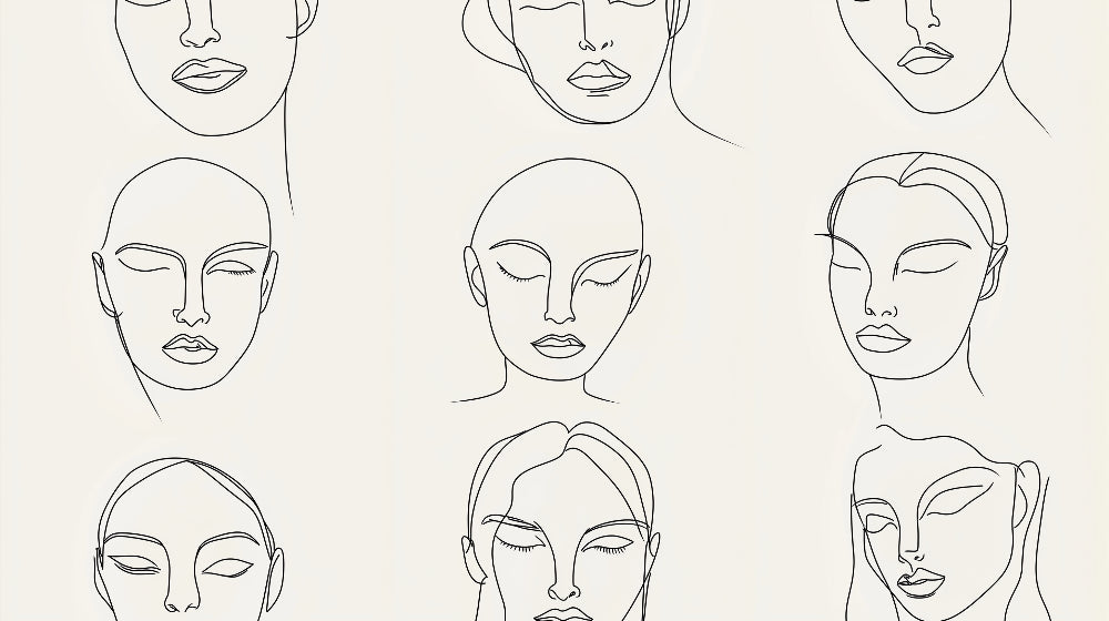 Line art face sketches wallpaper design file showing elegant continuous black line drawings on white background