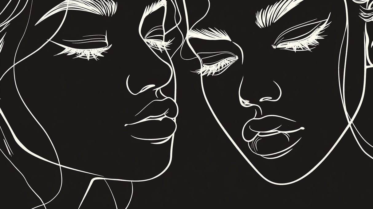 Black and white minimalist face line art design file showing complete pattern