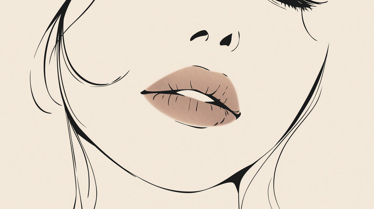 Line art lips wallpaper design file showing elegant black brushstrokes on soft beige background