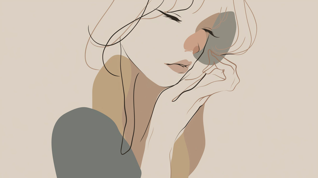 Line Art Portrait Wallpaper design file showing minimalist face illustration in beige and grey tones