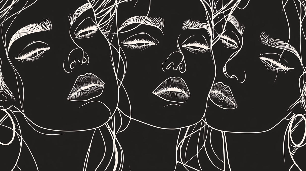 Line Art Face Pattern design file showing intricate black and white details