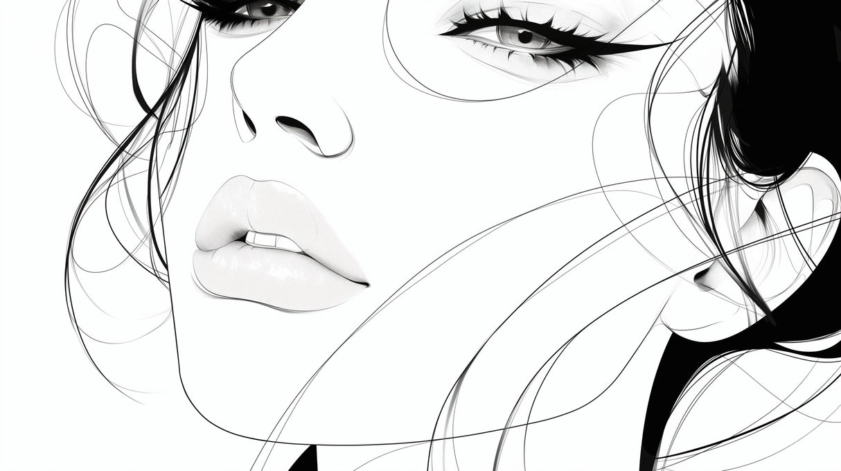 Modern Line Art Portrait Wallpaper showcased in a bright, minimal living room with contemporary furniture