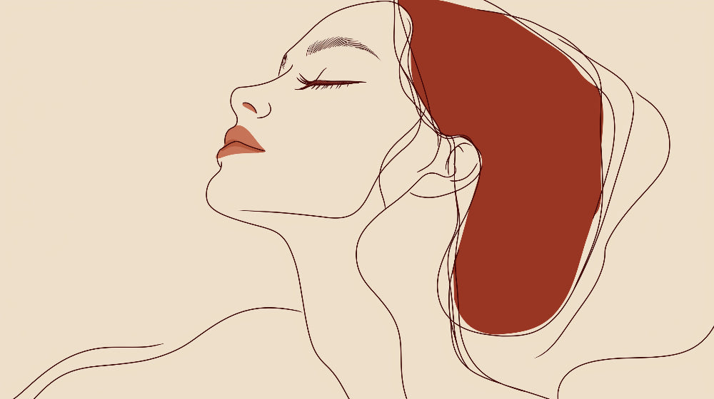 Minimalist line art portrait wallpaper design file showing elegant terracotta tones and flowing lines