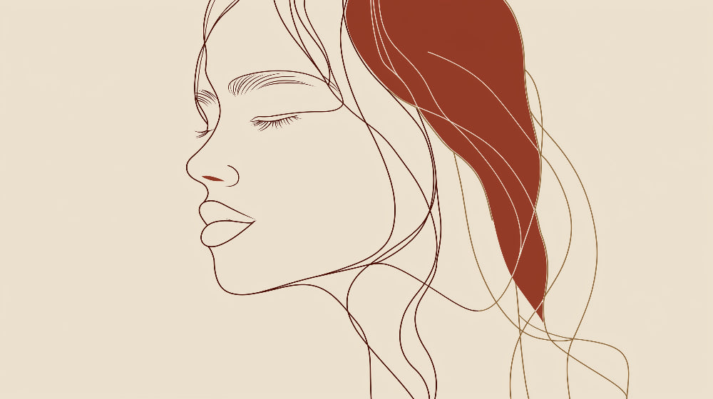 Line art portrait wallpaper design file showing elegant terracotta curves on beige background