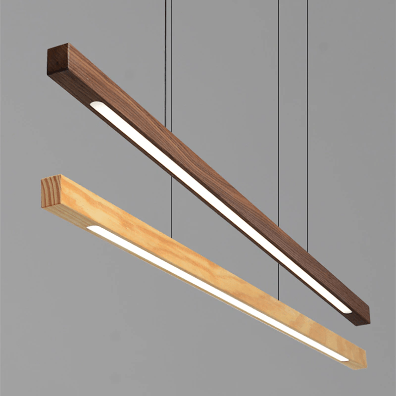 Wooden LED Linear Pendant Light Pine or Walnut Finish - Product detail 9