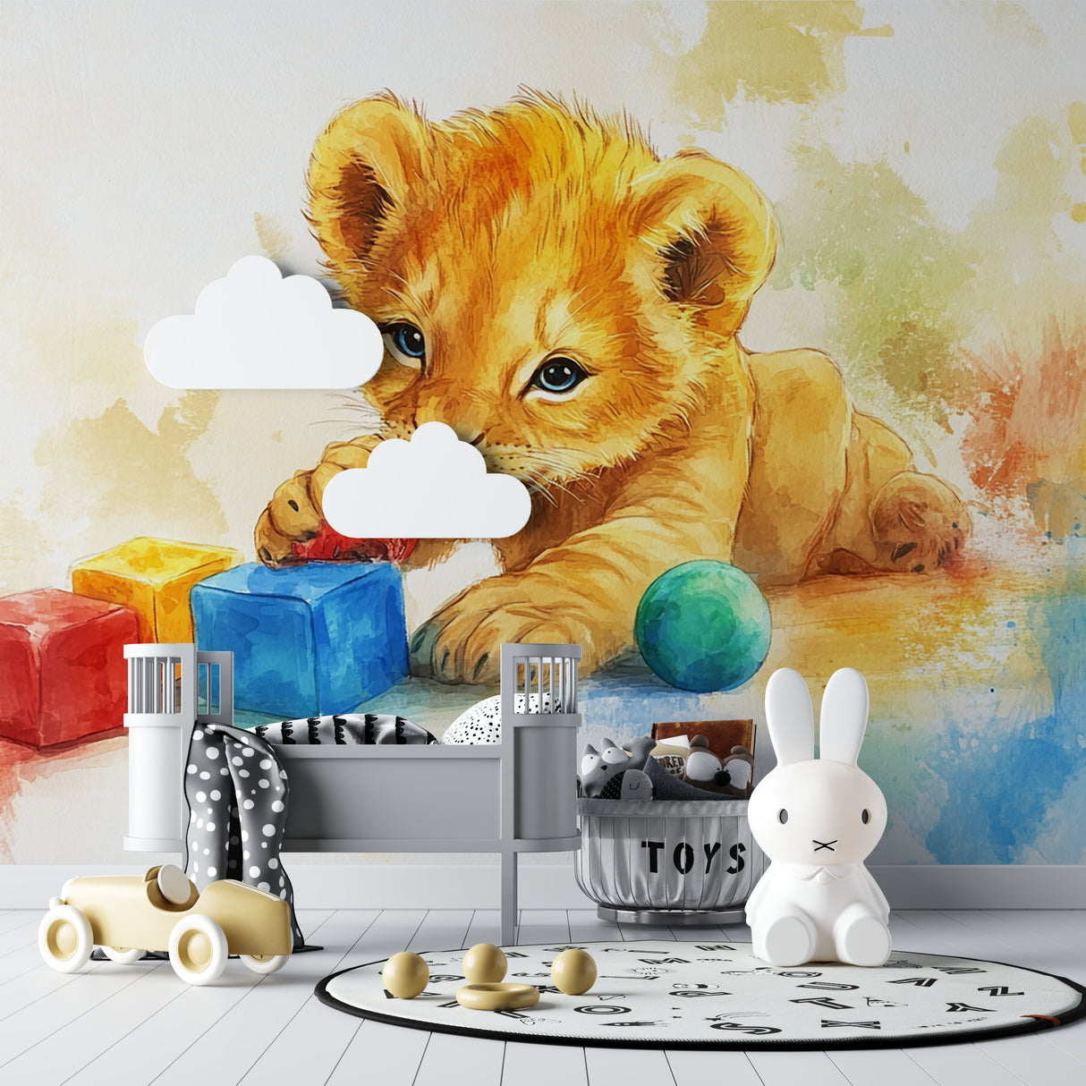 Sweet lion cub design in minimalist modern nursery setup