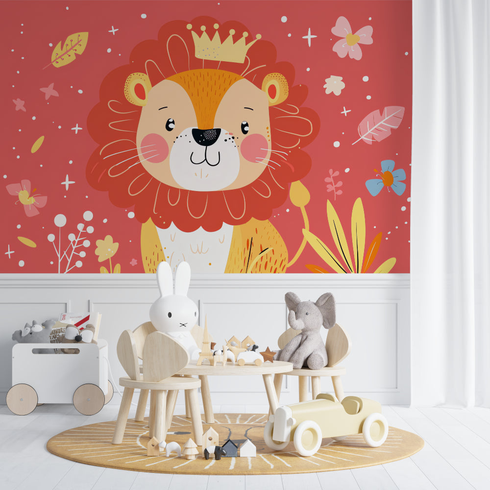 Lion prince wallpaper creating a sweet atmosphere in a gender-neutral nursery