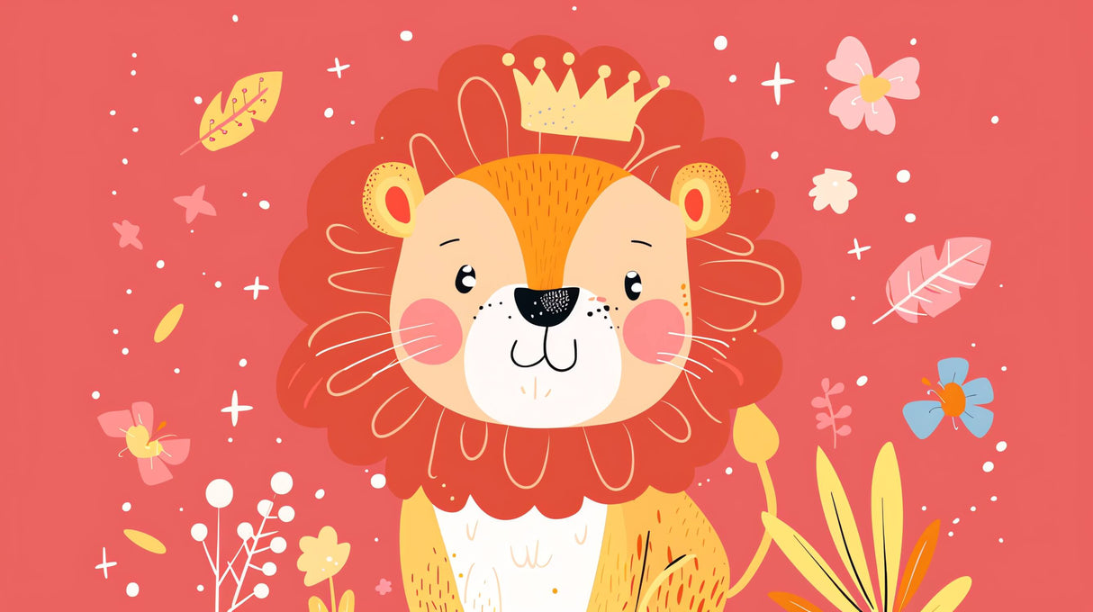 Baby lion crown design file showing detailed pattern with butterflies and stars on coral background
