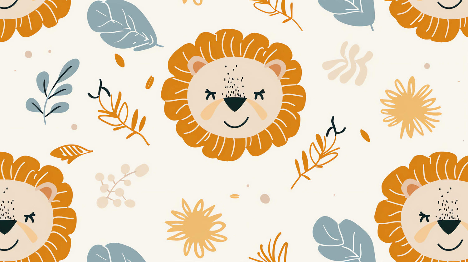 Lion safari wallpaper design file showing full pattern with cream background and floral details