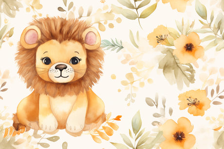 Design file of cute baby lion with watercolor florals pattern
