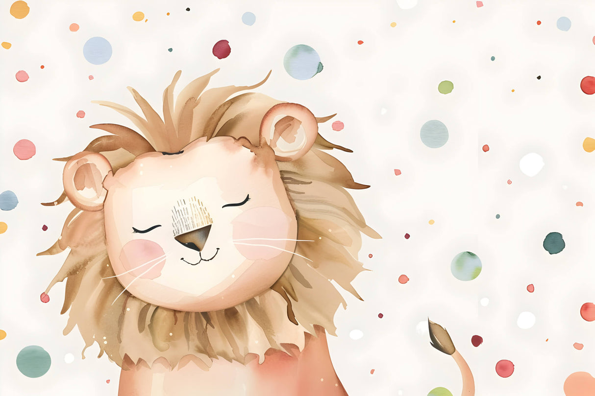 Lion Safari Wallpaper design file with gentle watercolor lion and floating pastel dots pattern
