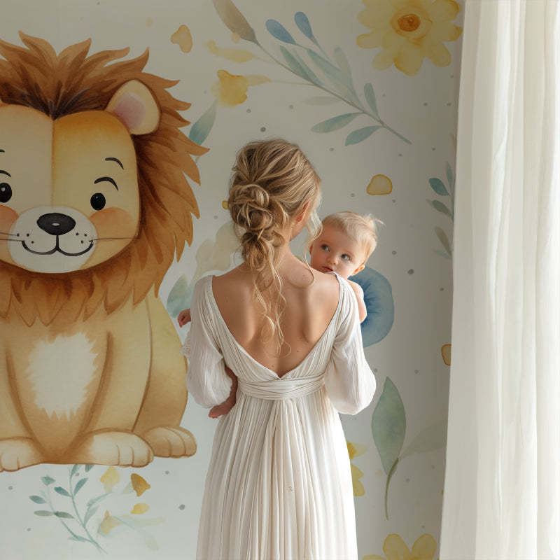 Lion Kids Wallpaper in modern nursery with natural light