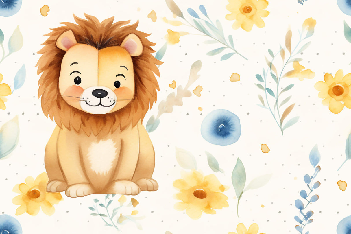 Lion Safari Wallpaper design file showing full pattern with floral details