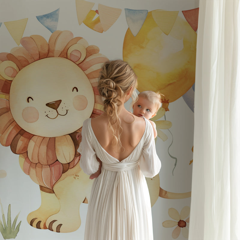 Lion Safari Mural adding charm to a baby's room with pink accents