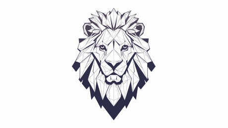 Geometric Lion Wallpaper creating a striking focal point in a modern minimalist living room with black and white decor