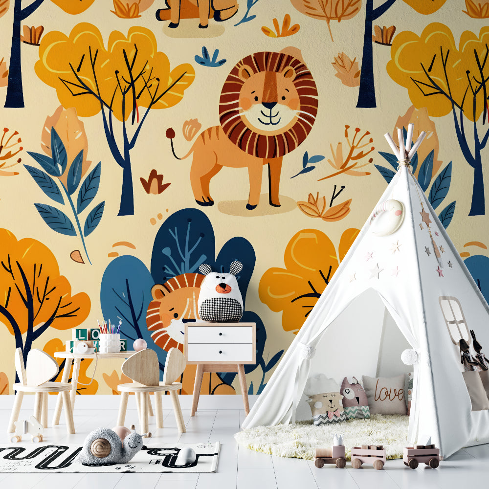Safari Theme Wallpaper in modern toddler room with neutral furniture