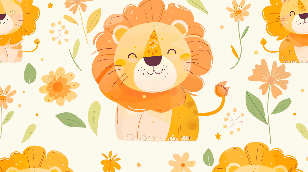Lion Safari design file with floral elements and playful details on cream background