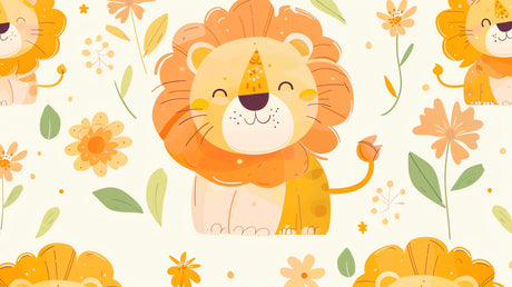 Lion Safari design file with floral elements and playful details on cream background