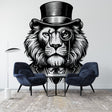 Black and white lion wallpaper with gentleman style shown in a modern office space, creating an eye-catching feature wall