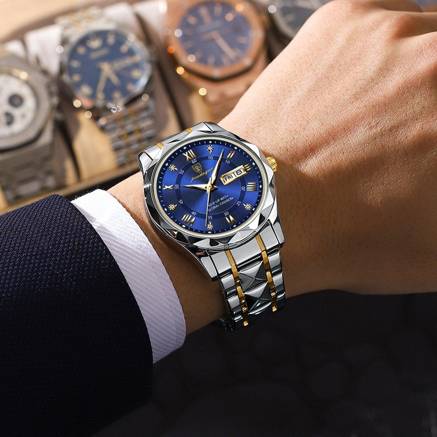 Luxury Mens Watch  Blue Dial Steel Two-Tone Design - Detailed view