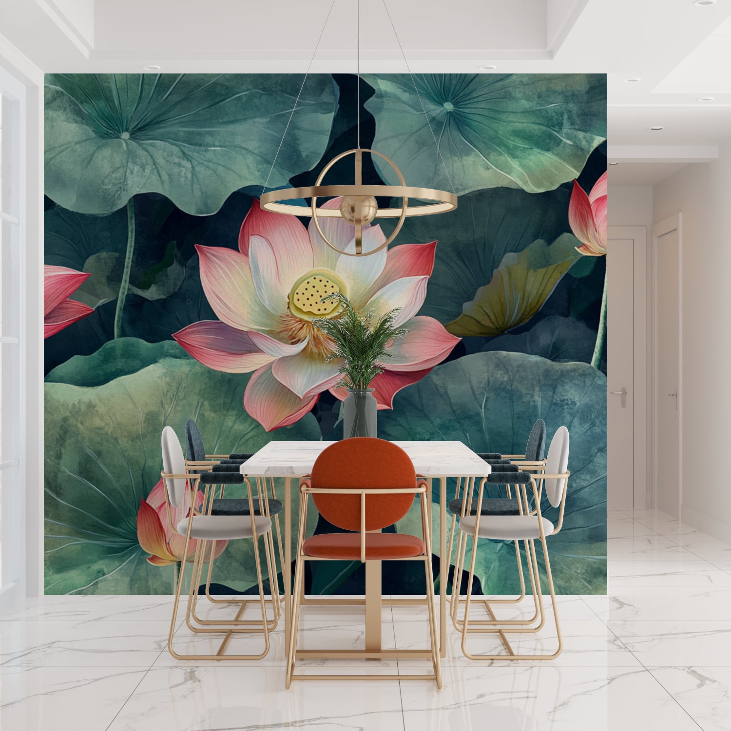 Lotus Mural in home office creating peaceful workspace