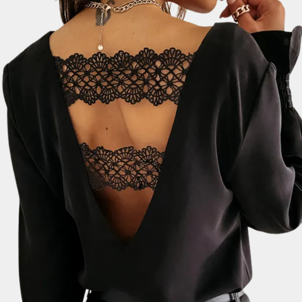 V-Neck Cotton Blouse Long Sleeve Classic Design - Product detail 4