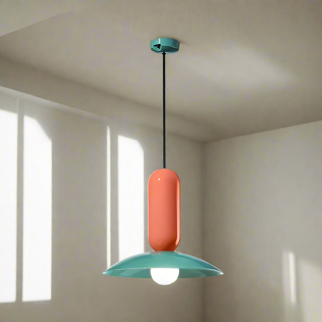 Modern Pendant Light Mint Green and Coral Glass Shade - Product showcase