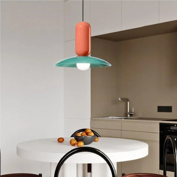 Modern Pendant Light Mint Green and Coral Glass Shade - Product detail 6