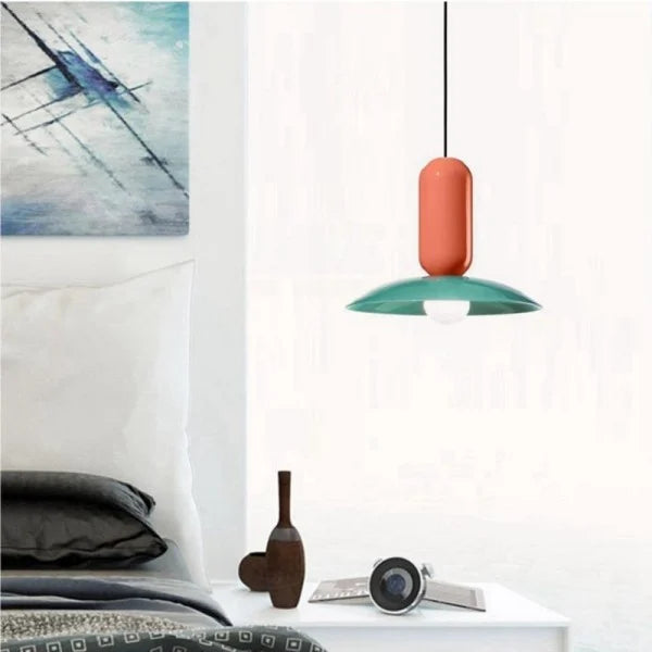 Modern Pendant Light Mint Green and Coral Glass Shade - Product detail 9