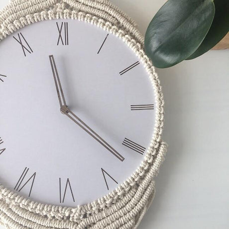 Macrame Wall Clock  Bohemian Woven Design - Detailed view