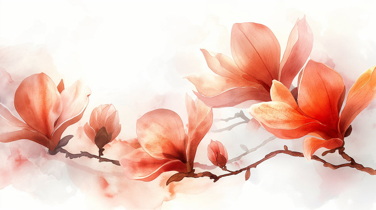 Coral Magnolia watercolor wallpaper design file showing detailed floral pattern