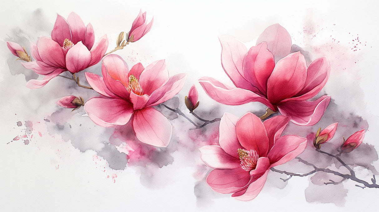 Pink magnolia watercolor wallpaper design file showing delicate flower pattern and soft color transitions