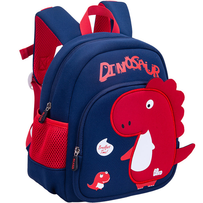 Kids Dinosaur Backpack  Navy Blue With Red T-Rex Design - Detailed view