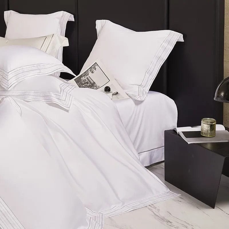 Egyptian Cotton Duvet Cover  Premium White With Striped Border - Product detail 4