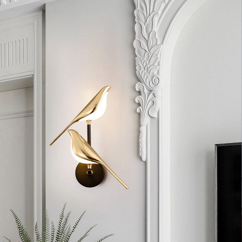 Modern Bird Wall Light Gold Metal LED Sconce - Product example