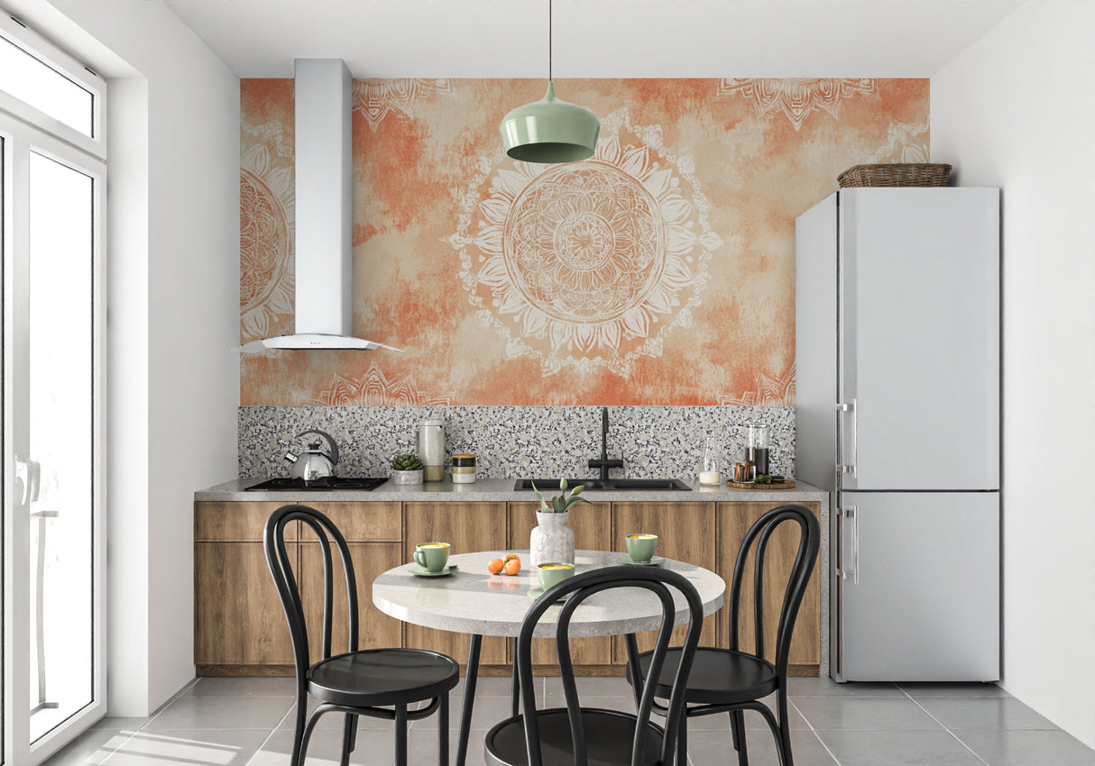 Boho wallpaper pattern transforming a dining room with elegant style