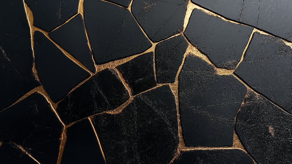 Black and gold geometric marble wallpaper design file showing intricate crack pattern and metallic details